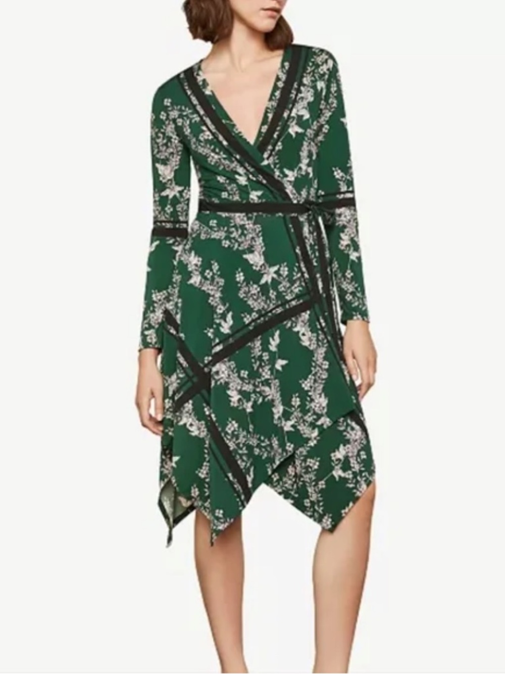 BCBGMaxAzria Green Floral Asymmetrical Wrap Dress